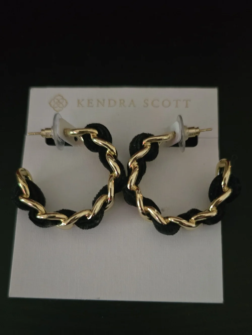 Kendra Scott Black and Gold Twisted Hoop Earrings - Picture 1 of 3